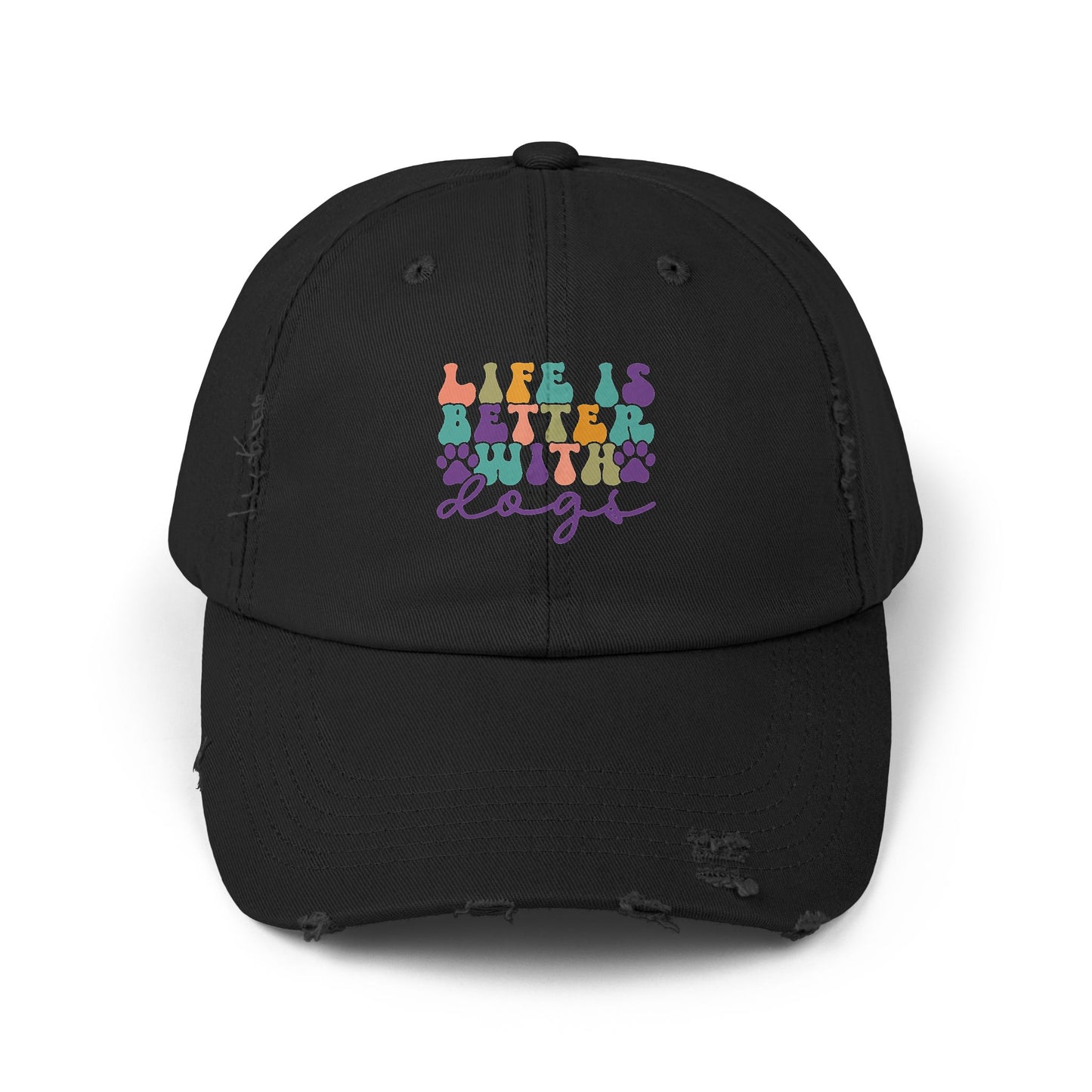 Life is Better with Dogs Unisex Distressed Cap