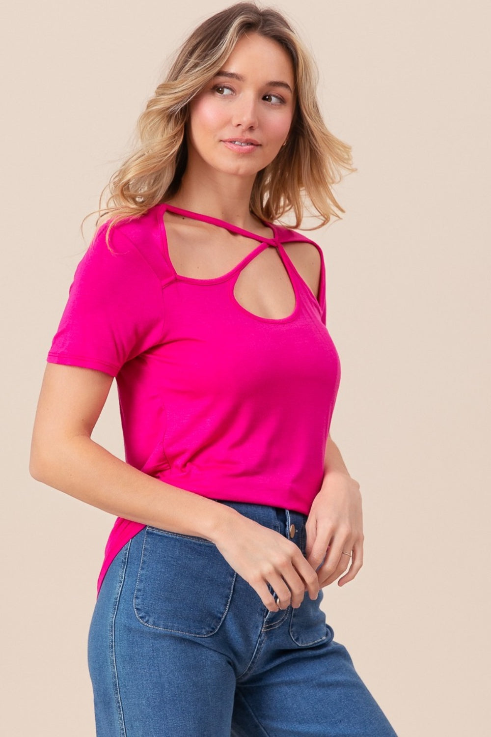 BiBi Cutout Asymmetrical Neck Short Sleeve T-Shirt Side View