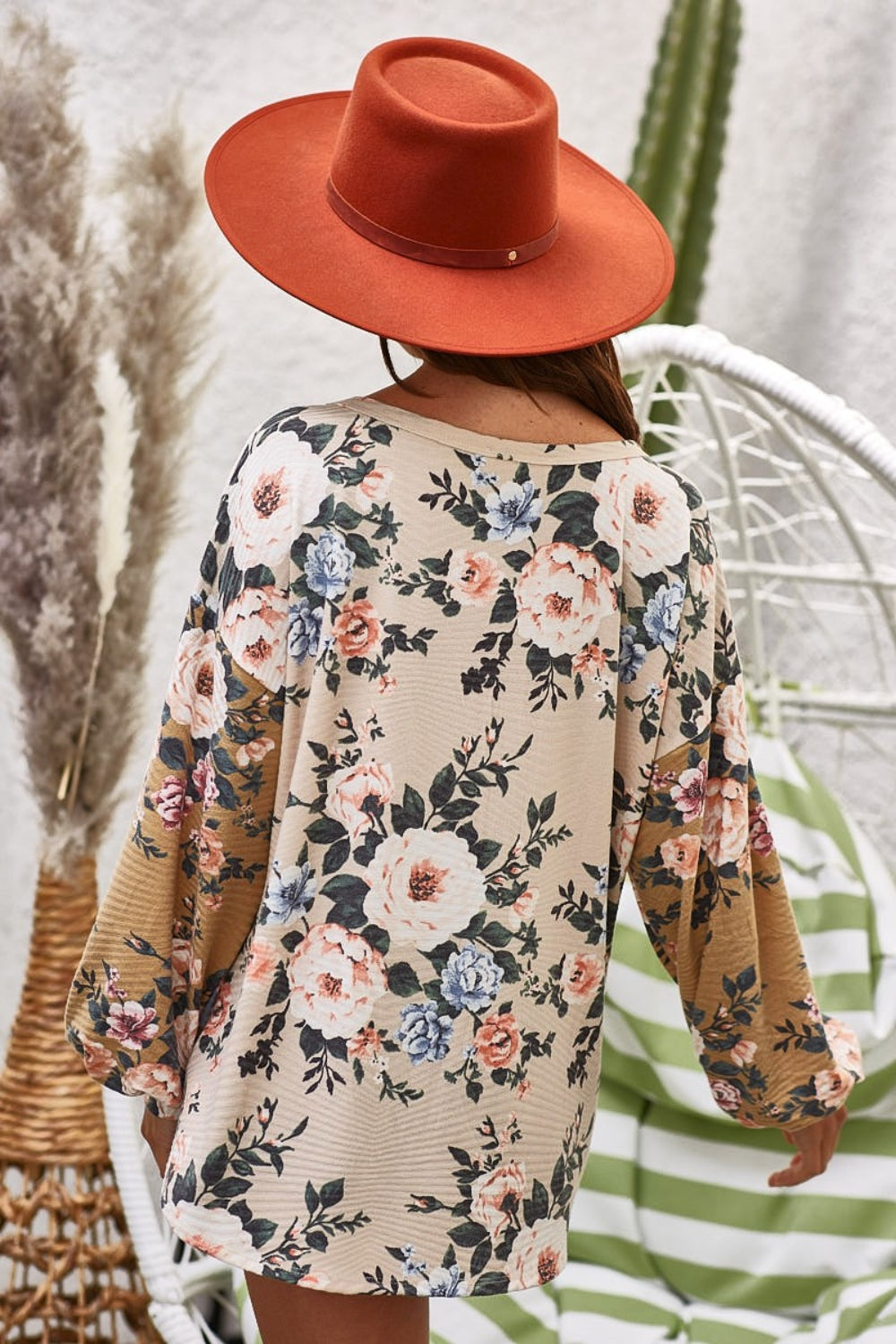 BiBi Floral Jacquard Color Block Top Back View