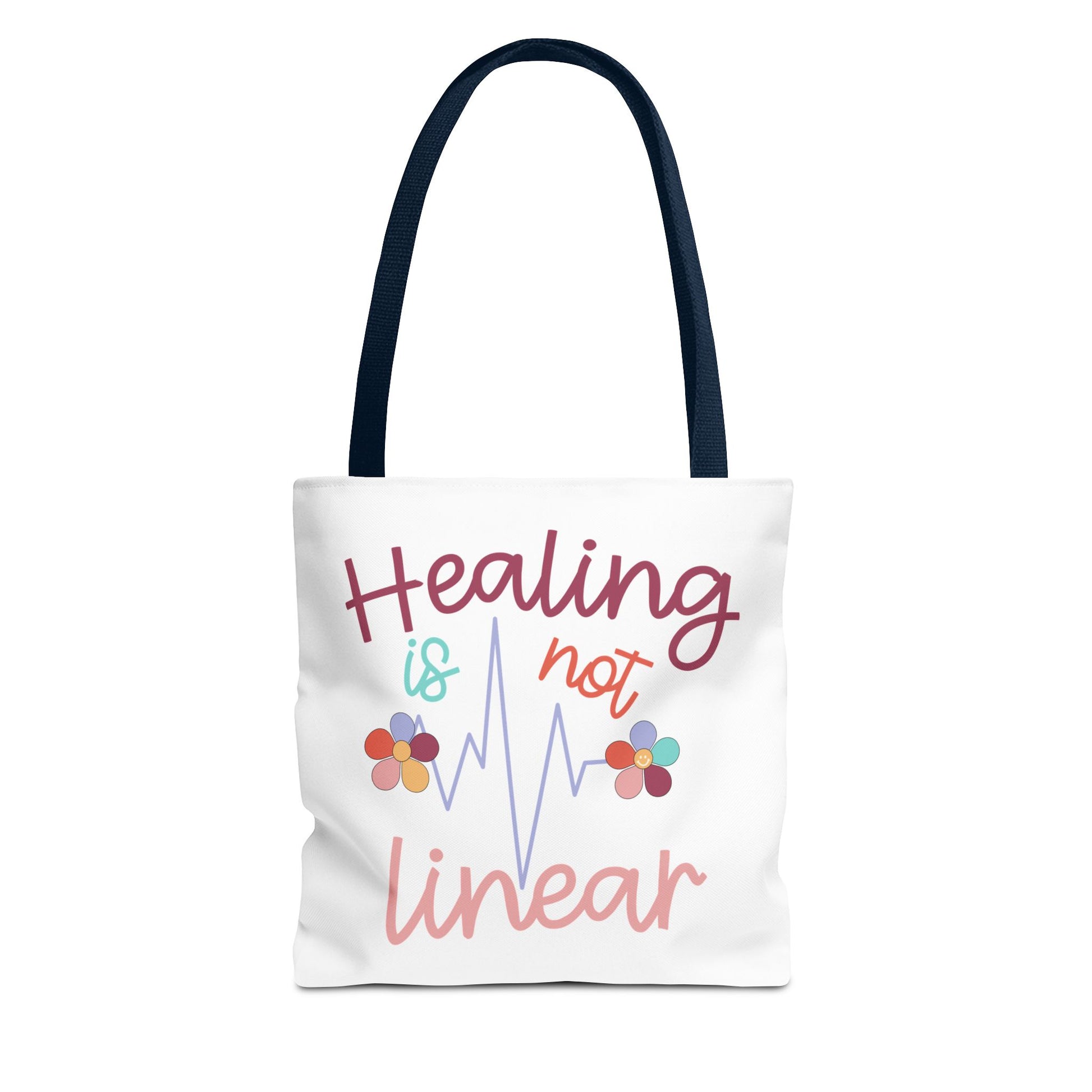 Healing Is Not Linear Tote Bag Navy Handle