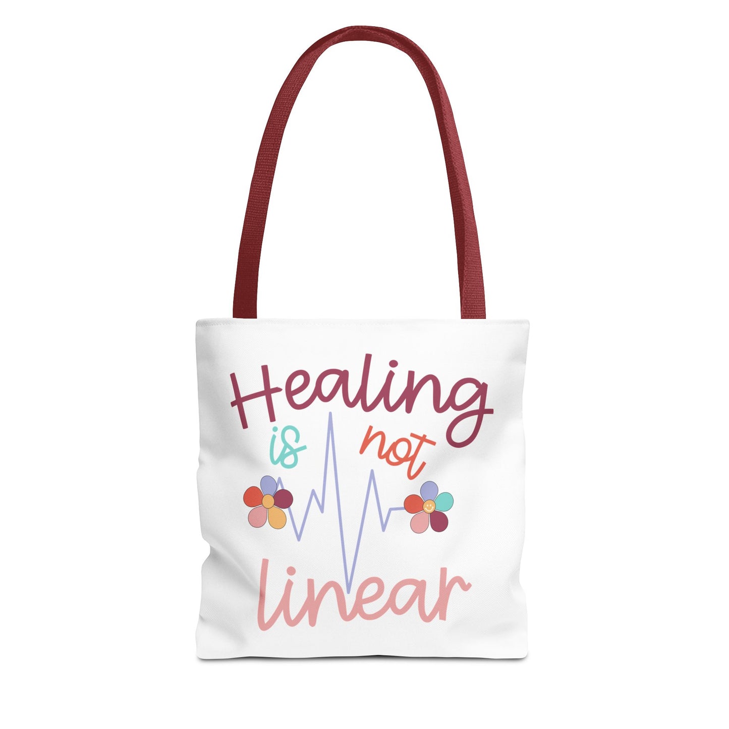 Healing Is Not Linear Tote Bag Red Handle