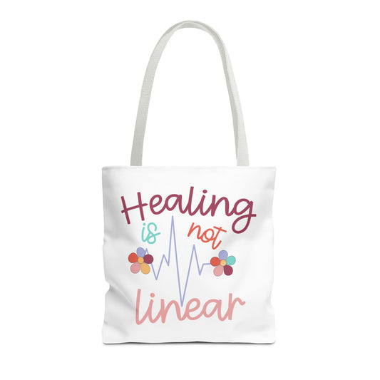 Healing Is Not Linear Tote Bag White Handle