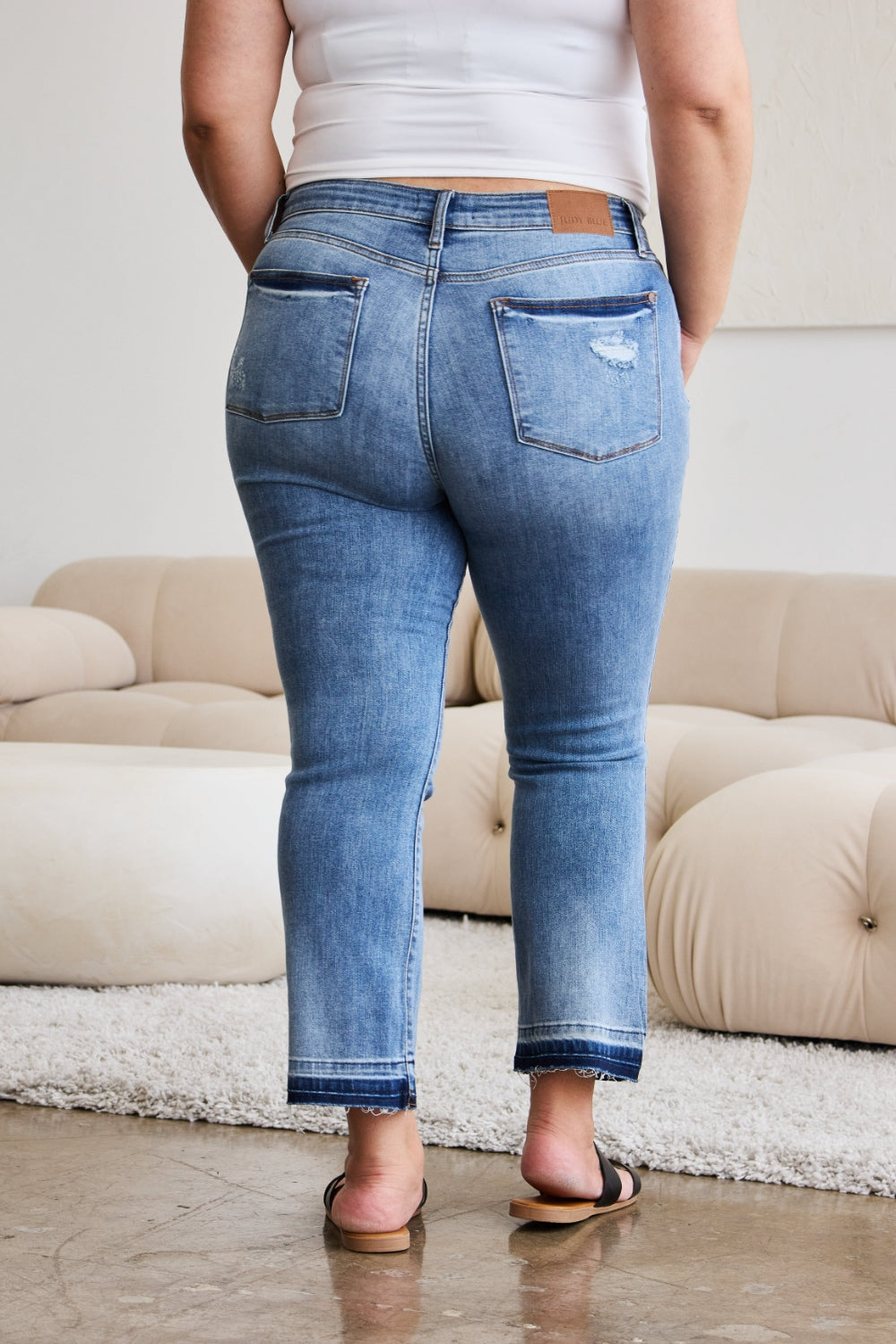 Judy Blue Full Size Release Hem Cropped Bootcut Jeans Plus Size Back View