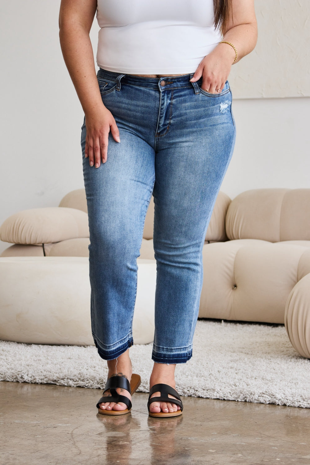 Judy Blue Full Size Release Hem Cropped Bootcut Jeans Plus Size  Front View