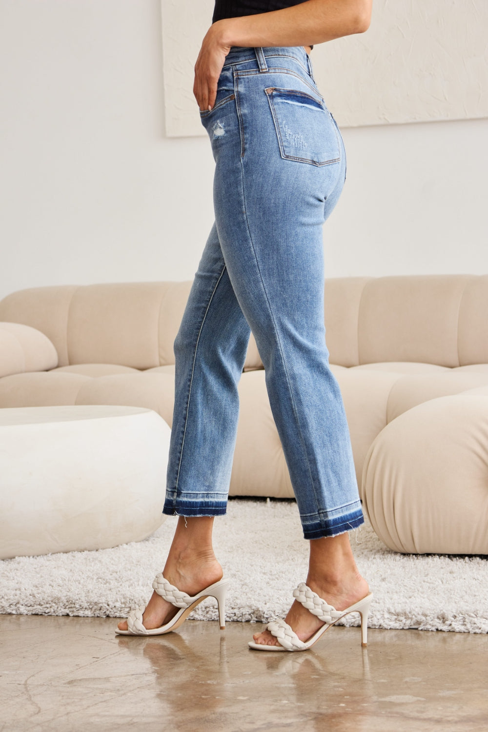 Judy Blue Full Size Release Hem Cropped Bootcut Jeans Side View