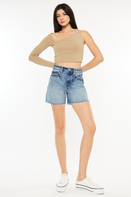 Kancan Full Size Raw Hem High Waist Denim Shorts Full Frontal View