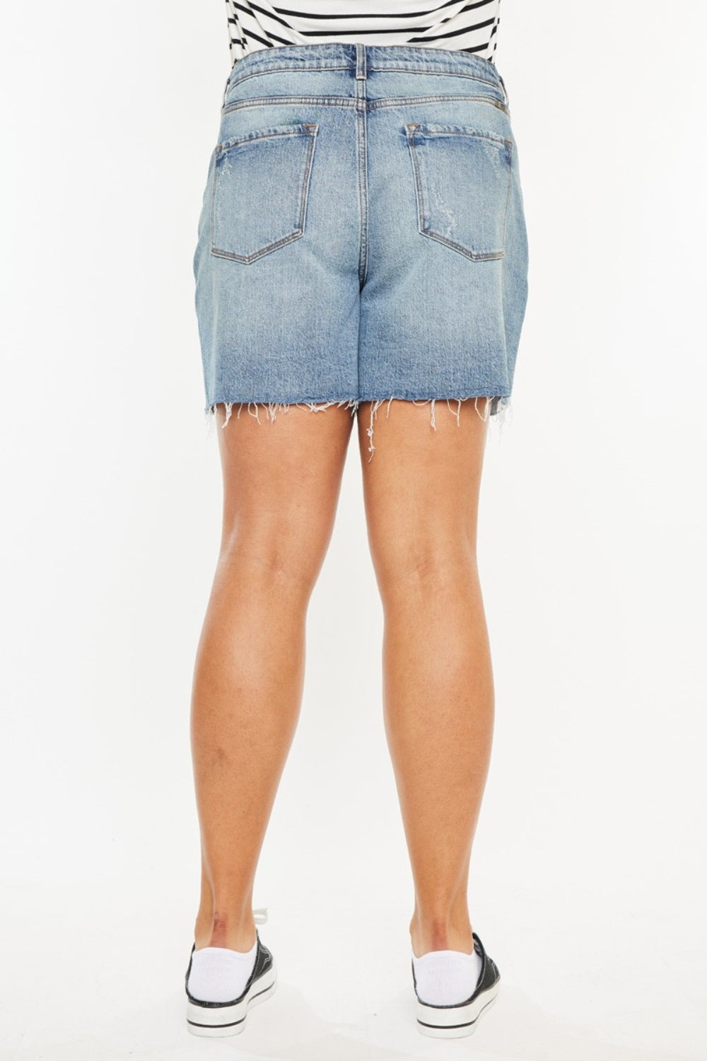 Kancan Full Size Raw Hem High Waist Denim Shorts Plus Size Back View