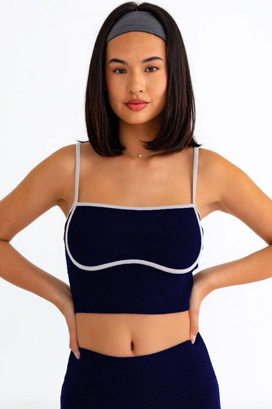 Le Lis Ribbed Crop Cami and High Waist Brushed Leggings Set Cami View Navy Cream