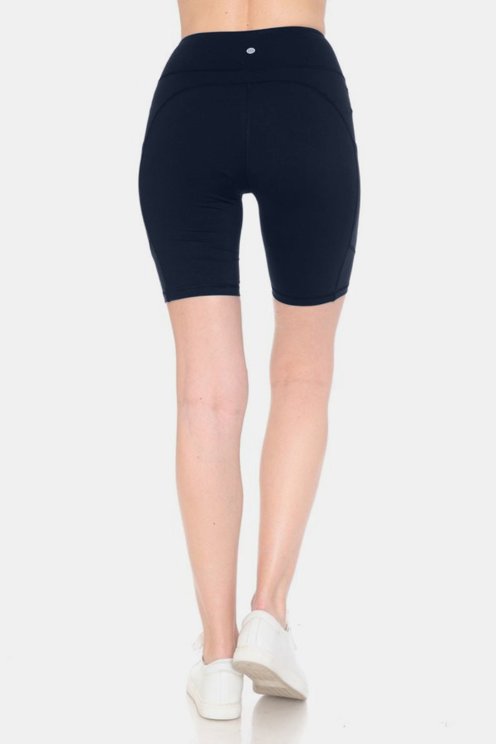 Leggings Depot Full Size High Waist Active Shorts Back View Navy