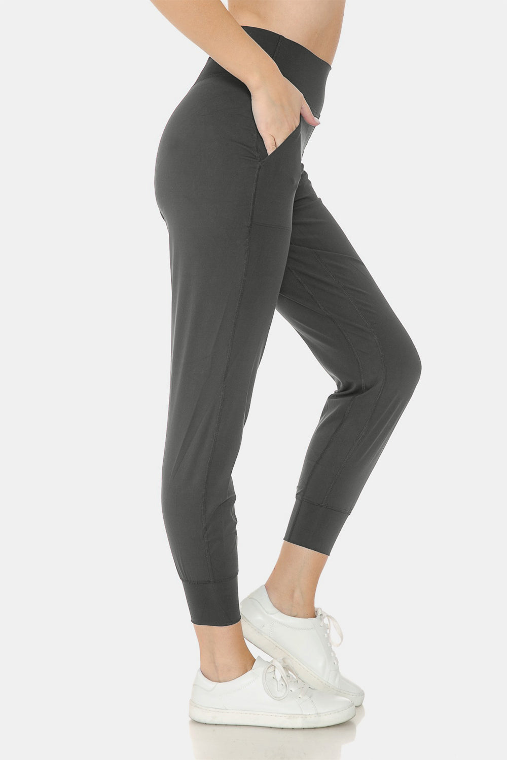 Leggings Depot Wide Waistband Slim Active Joggers Side View
