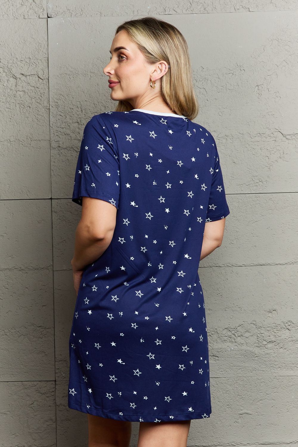 MOON NITE Quilted Quivers Button Down Sleepwear Dress Back View Dark Blue