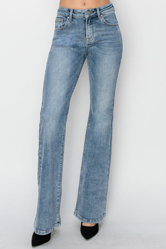 RISEN Full Size Mid Rise Bootcut Jeans Front View