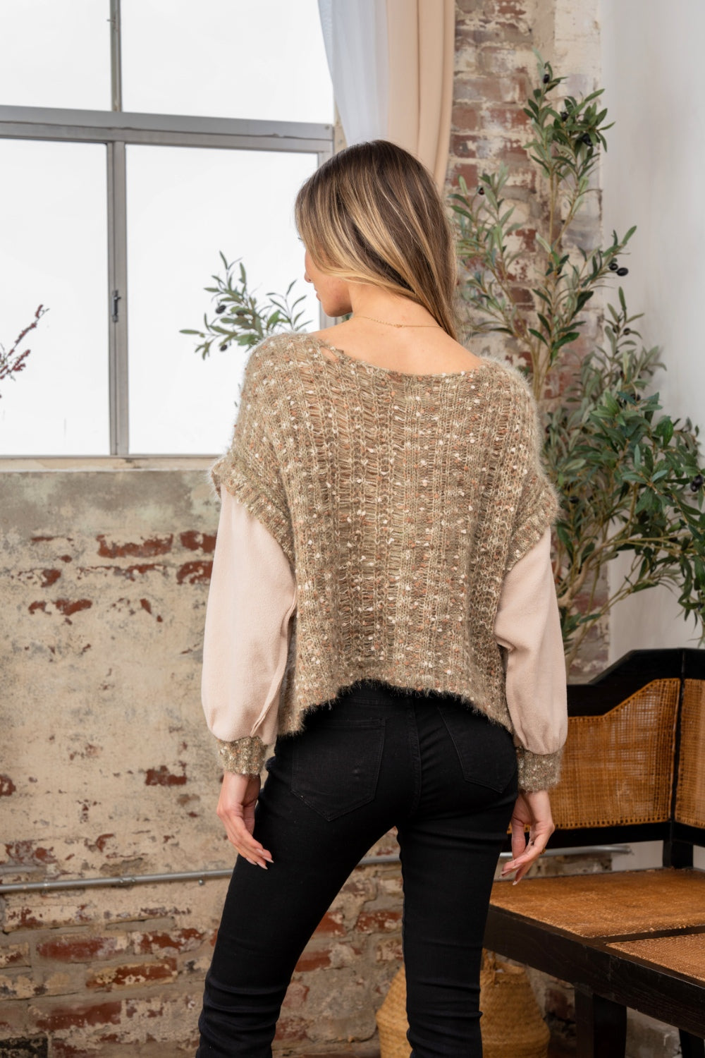 Sew In Love Full Size Fuzzy Long Sleeve Knit Top Back View
