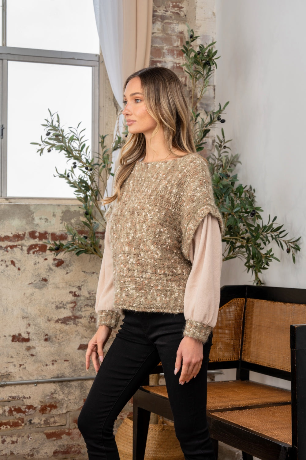 Sew In Love Full Size Fuzzy Long Sleeve Knit Top Side View