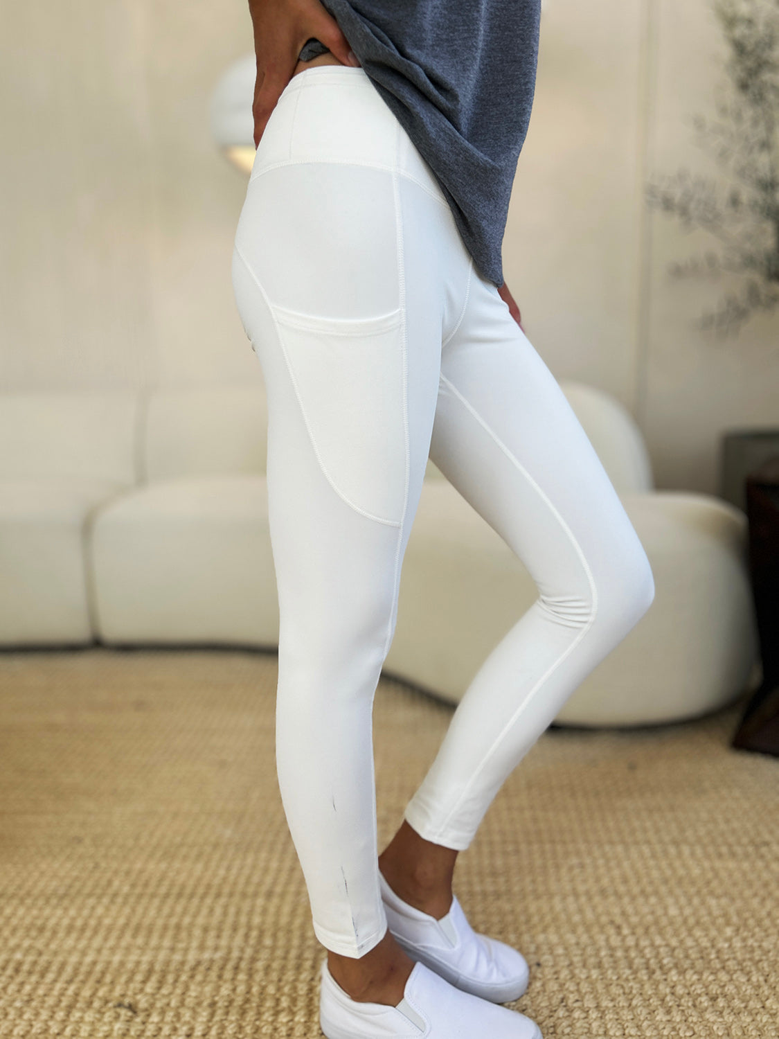 Wide Waistband Sports Leggings Side View White