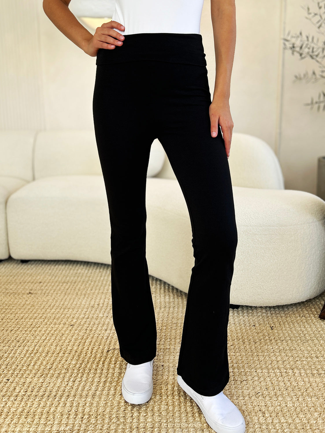 Zenana Full Size High Waist Wide Waistband Bootcut Active Pants Front View
