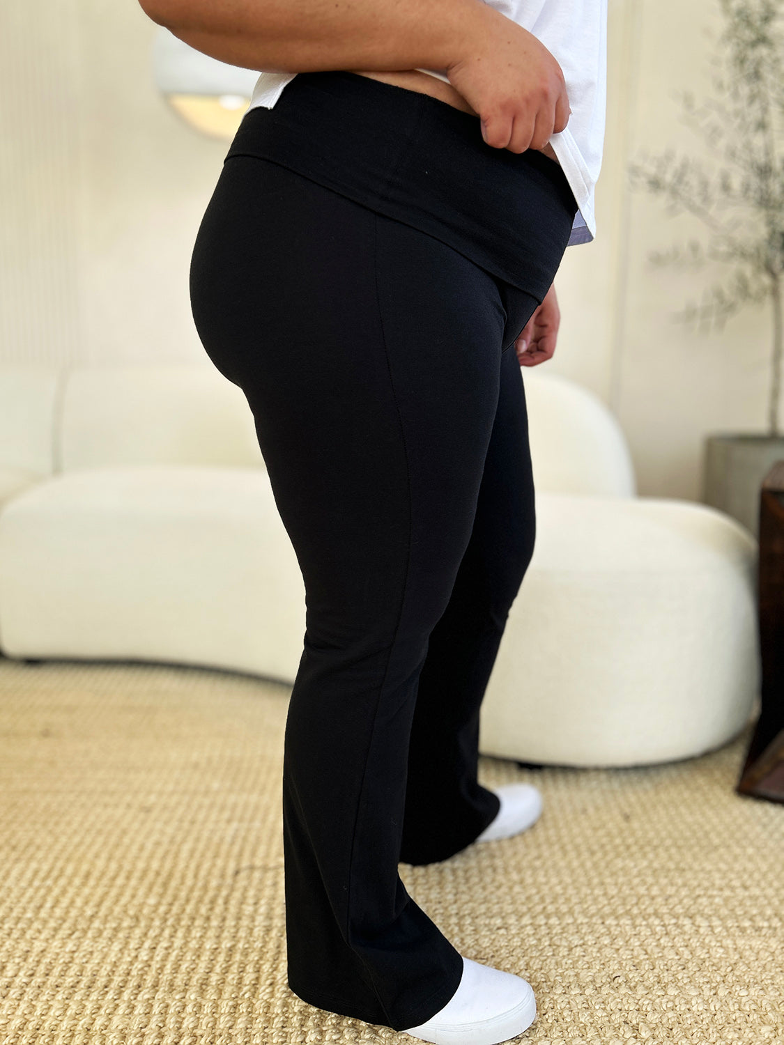 Zenana Full Size High Waist Wide Waistband Bootcut Active Pants Plus Size Side View