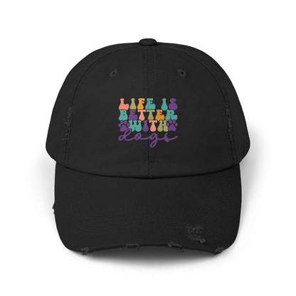 Life is Better with Dogs Unisex Distressed Cap
