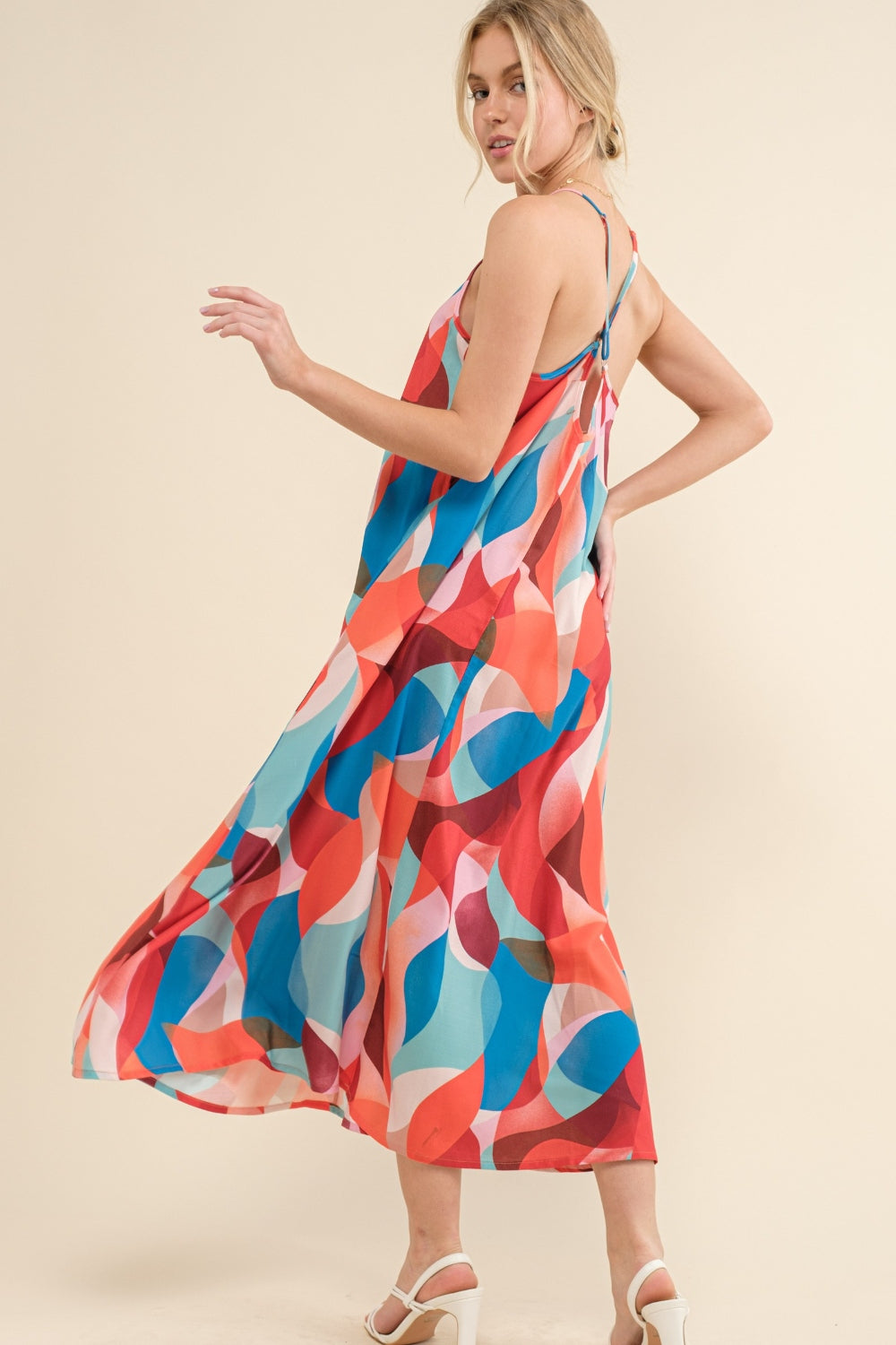 And the Why Printed Crisscross Back Cami Dress Full Back View