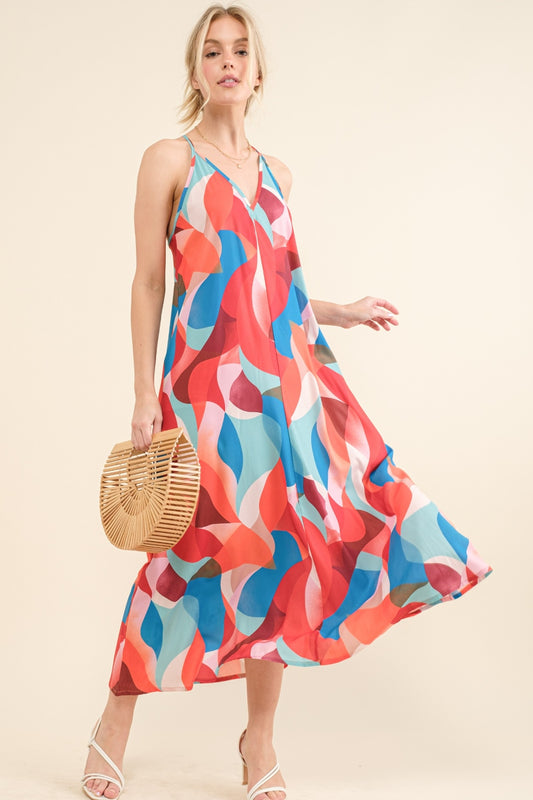 And the Why Printed Crisscross Back Cami Dress Full Frontal View