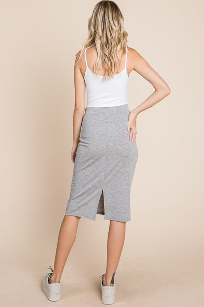 BOMBOM Elastic Waist Pencil Skirt Full Back View Heather Gray