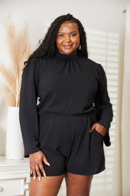 Culture Code Full Size Open Back Romper with Pockets Plus Size Front View