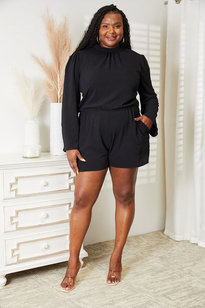 Culture Code Full Size Open Back Romper with Pockets Plus Size Full Frontal View