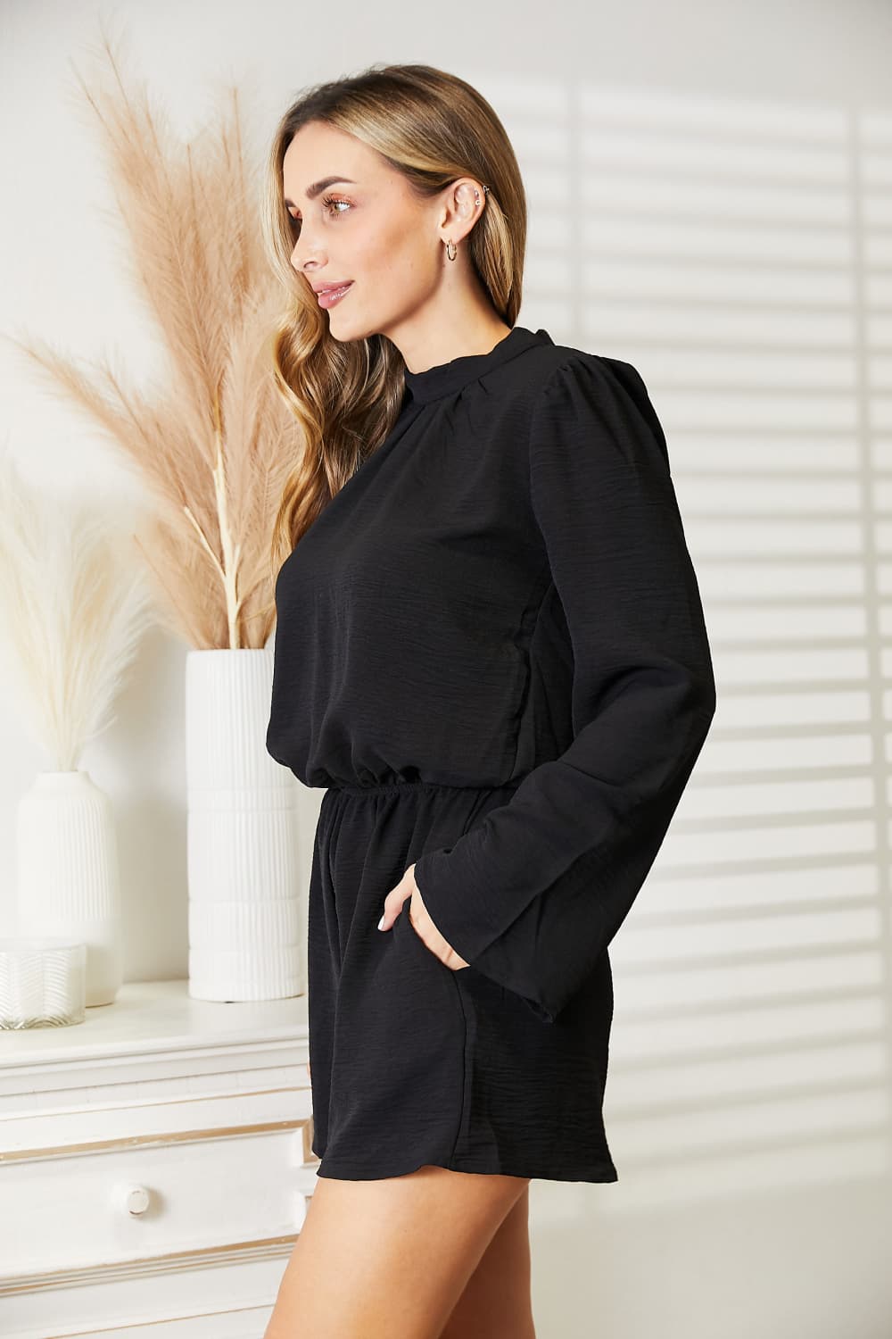 Culture Code Full Size Open Back Romper with Pockets Side View