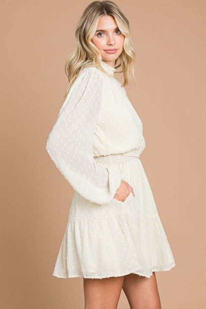 Culture Code Swiss Dot Smock Neck Mini Dress with Pockets Side View Ivory Cream