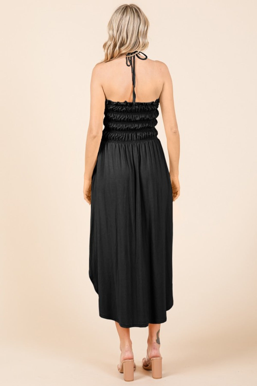 Culture Code Tie Back Shirring Dress with Pockets Back View