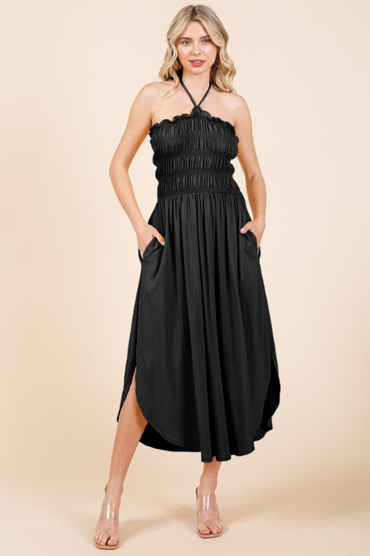 Culture Code Tie Back Shirring Dress with Pockets Front View