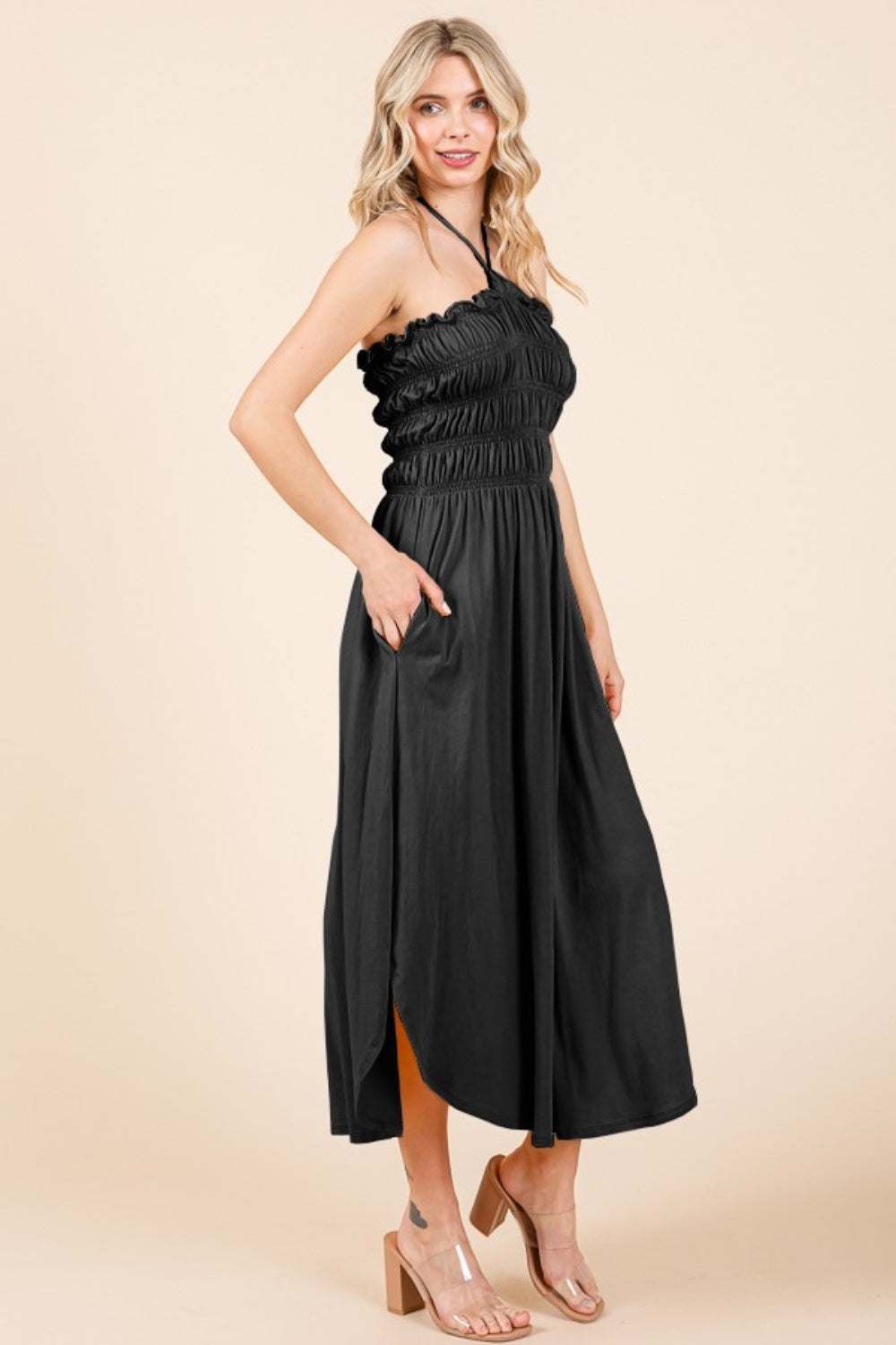 Culture Code Tie Back Shirring Dress with Pockets Side View