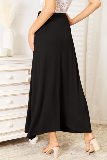 Double Take Full Size Soft Rayon Drawstring Waist Maxi Skirt Back View Black