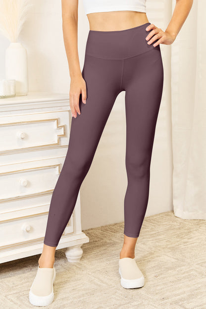 Double Take Wide Waistband Sports Leggings Front View Charcoal