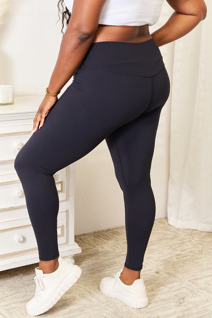 Double Take Wide Waistband Sports Leggings Plus Size Back View Black