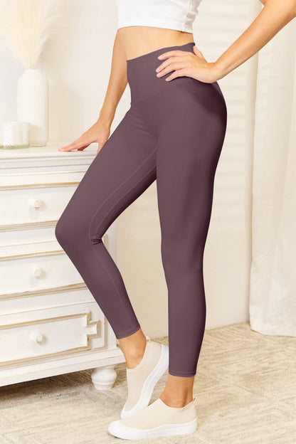 Double Take Wide Waistband Sports Leggings Side View Charcoal