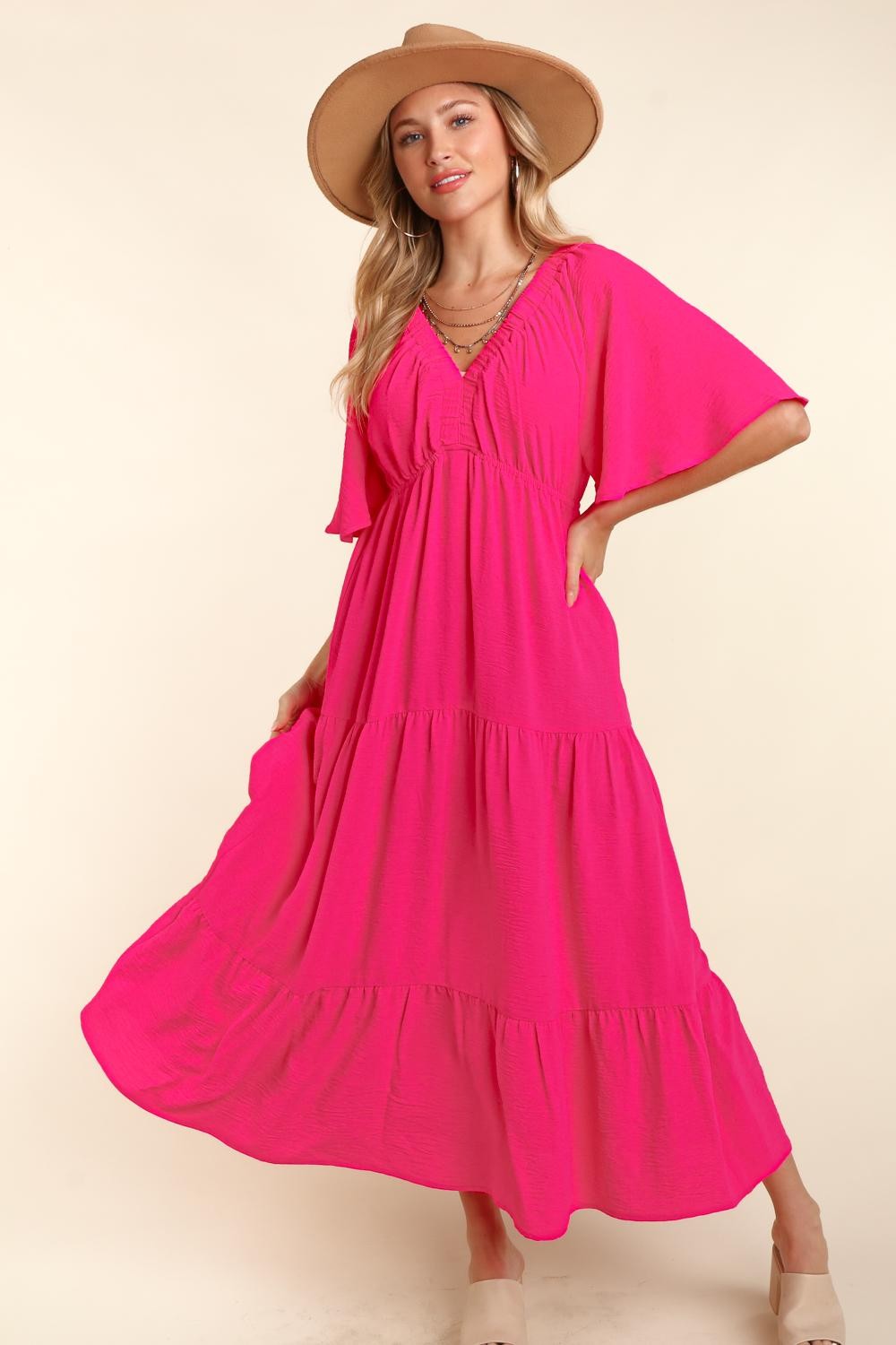 Haptics Tiered Babydoll Maxi Dress with Side Pocket Alternate Front View