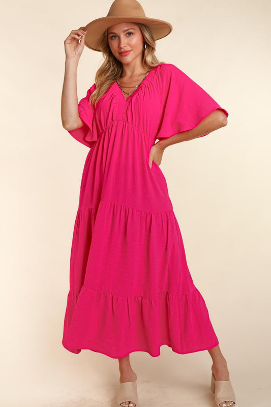 Haptics Tiered Babydoll Maxi Dress with Side Pocket Front View