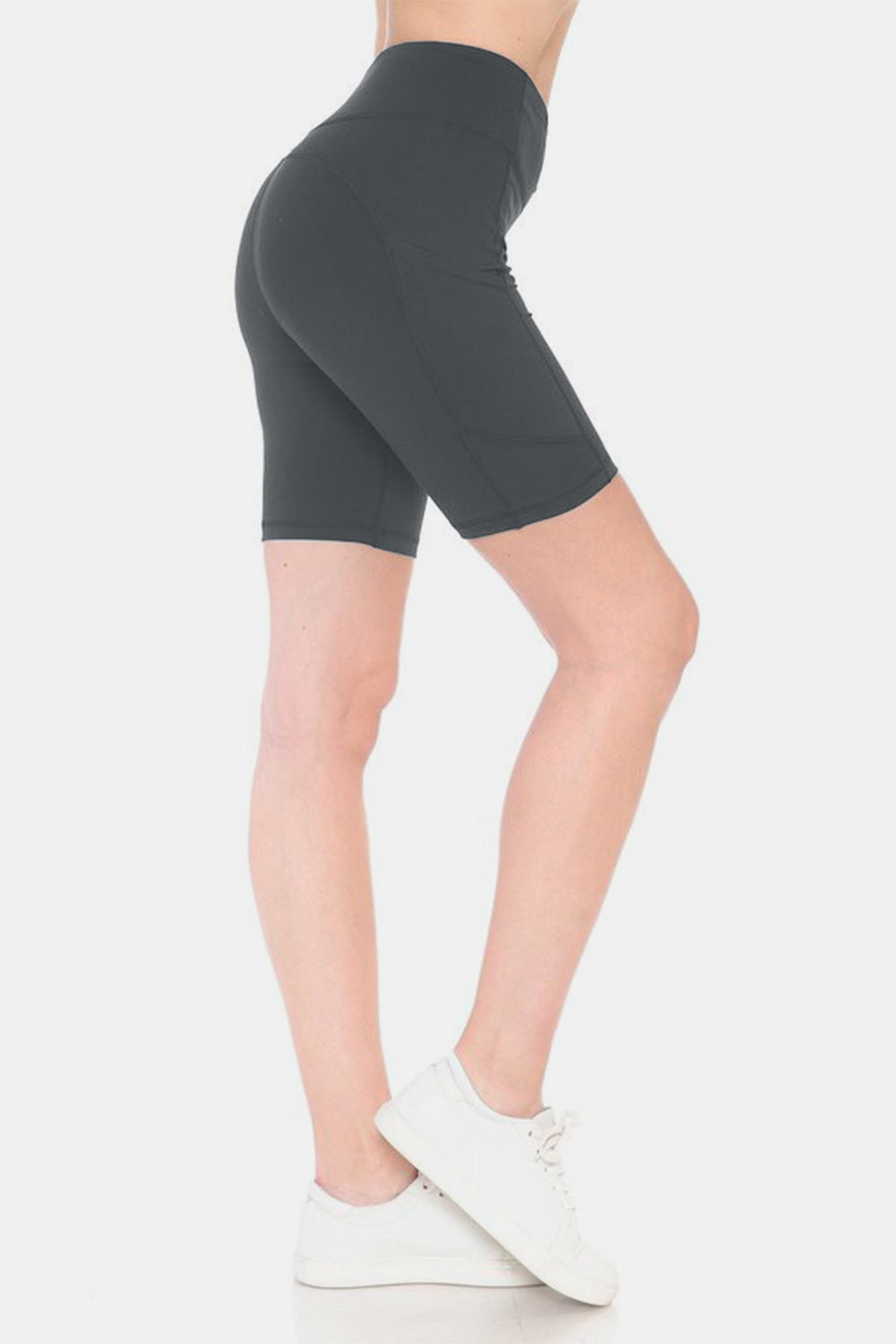 Leggings Depot Full Size High Waist Active Shorts Alternate Side View Charcoal