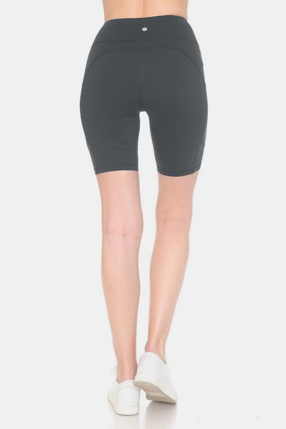 Leggings Depot Full Size High Waist Active Shorts Back View Charcoal