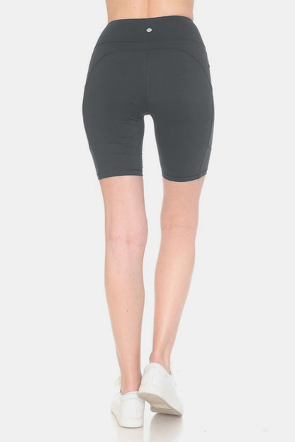 Leggings Depot Full Size High Waist Active Shorts Back View Charcoal