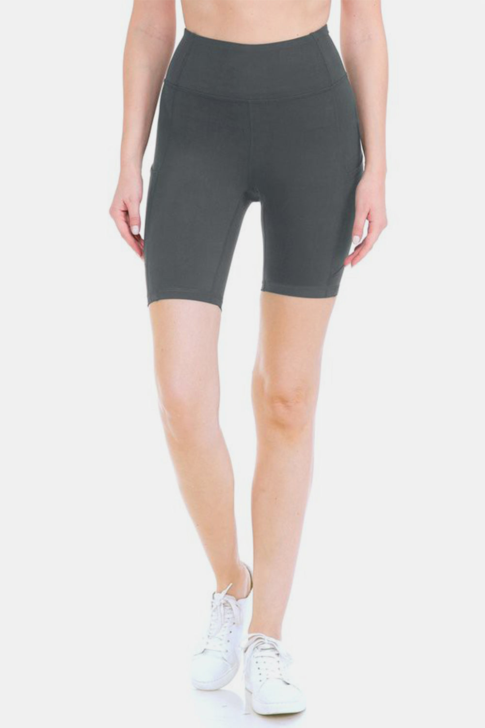 Leggings Depot Full Size High Waist Active Shorts Front View Charcoal