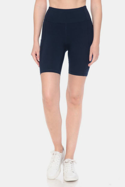 Leggings Depot Full Size High Waist Active Shorts Front View Navy