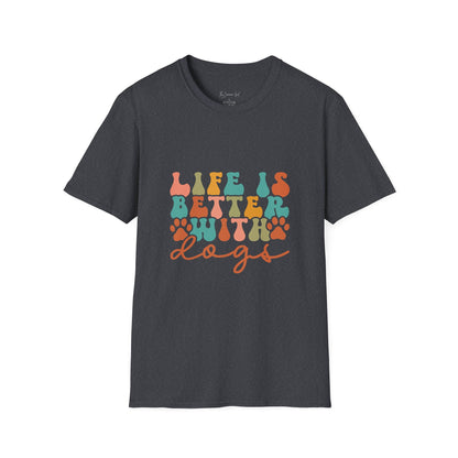 Life is Better with Dogs T-Shirt Dark Heather Grey