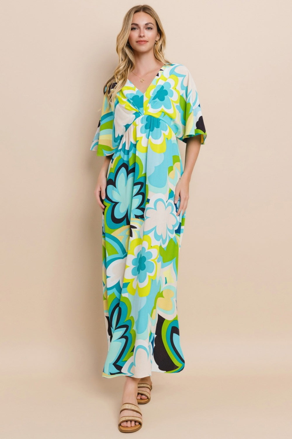 ODDI Floral Printed Slit Maxi Dress Alternate Front View