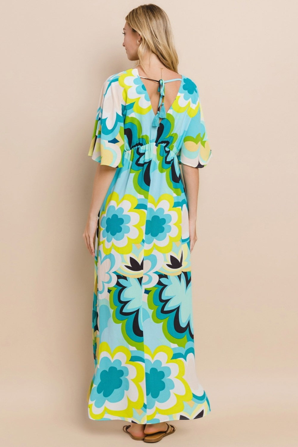ODDI Floral Printed Slit Maxi Dress Back View