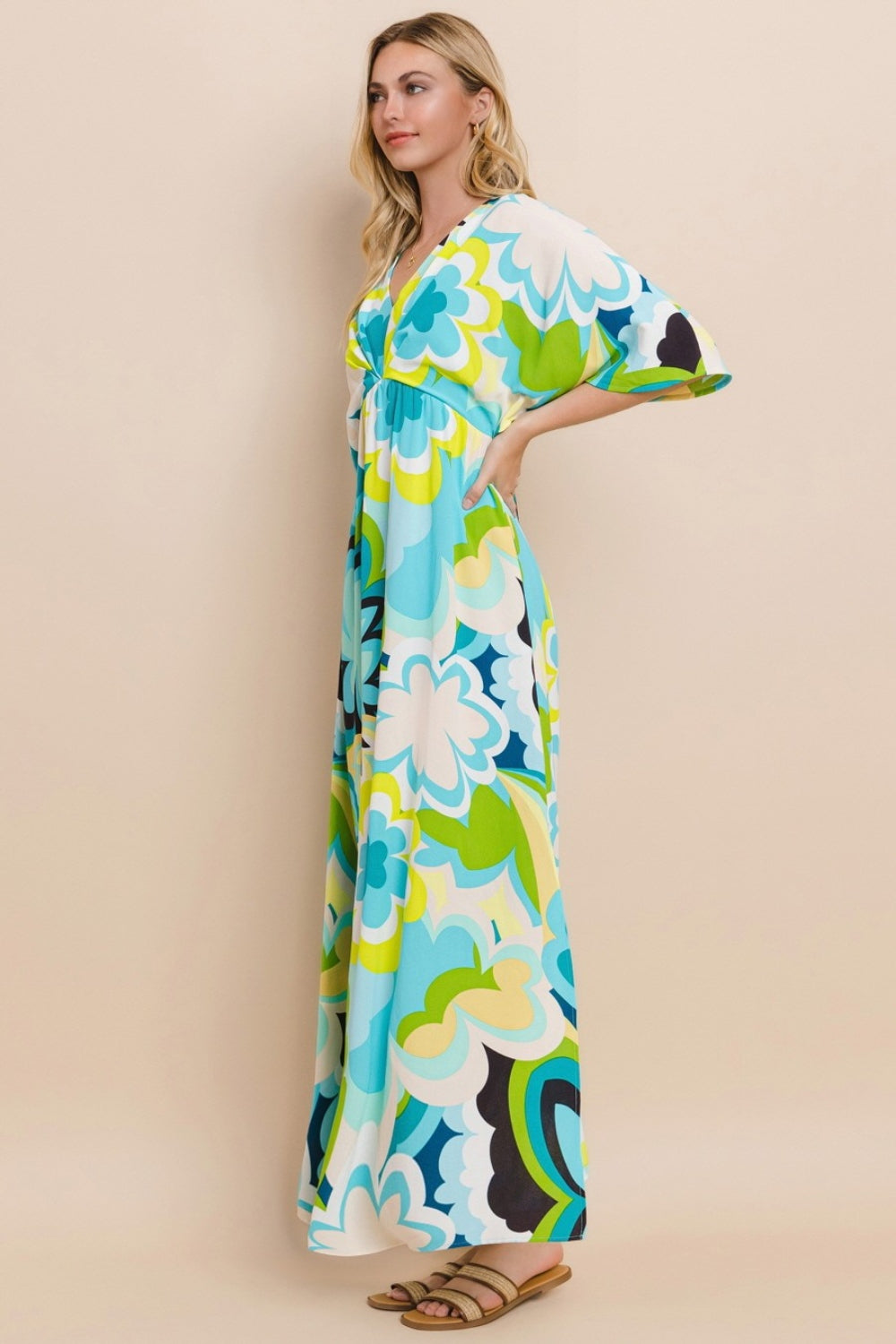 ODDI Floral Printed Slit Maxi Dress Side View