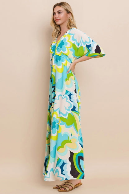 ODDI Floral Printed Slit Maxi Dress Side View
