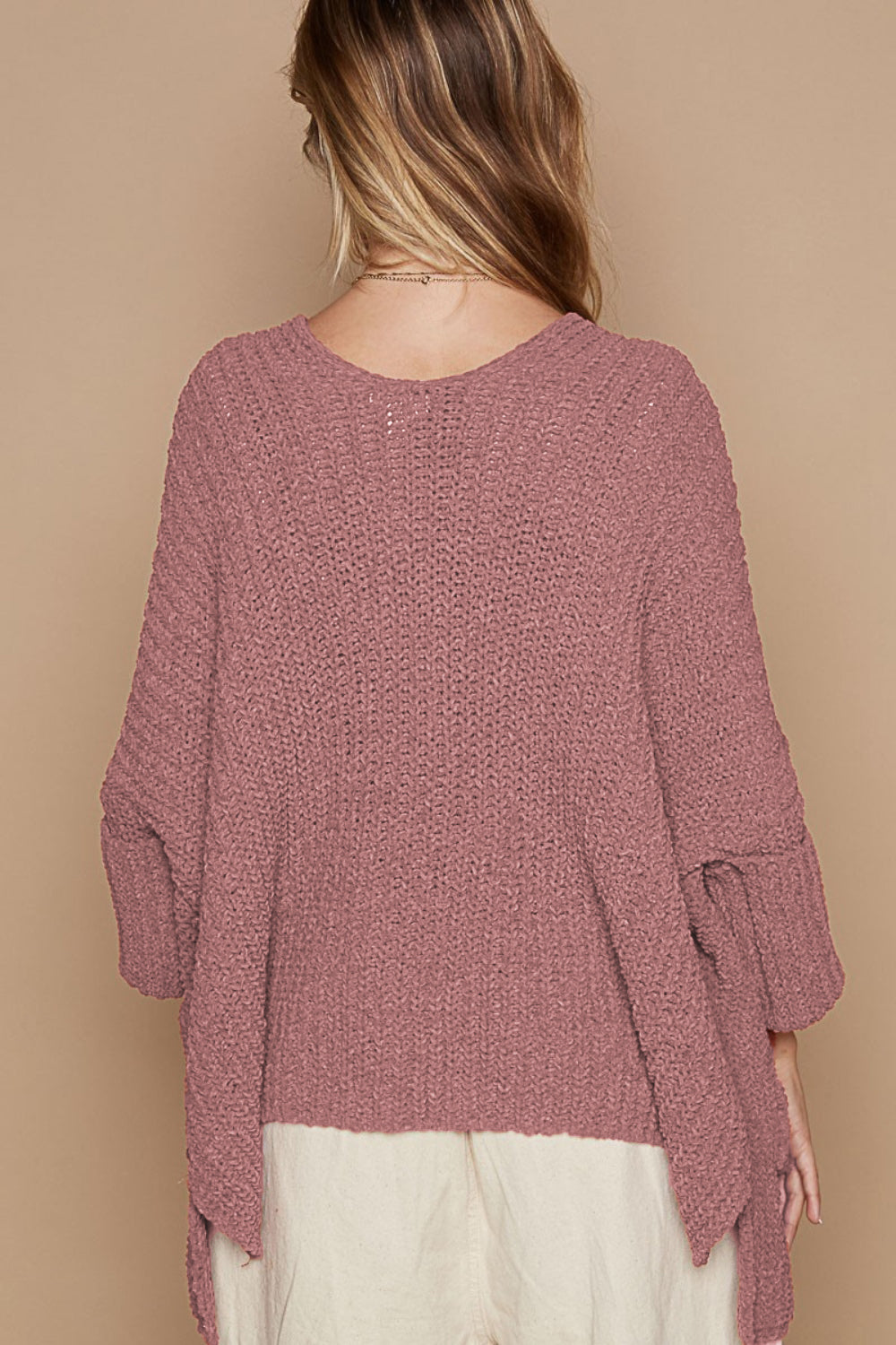POL Open Front Sweater Cardigan with Pockets Back View Mauve