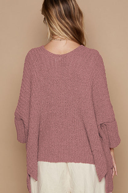 POL Open Front Sweater Cardigan with Pockets Back View Mauve